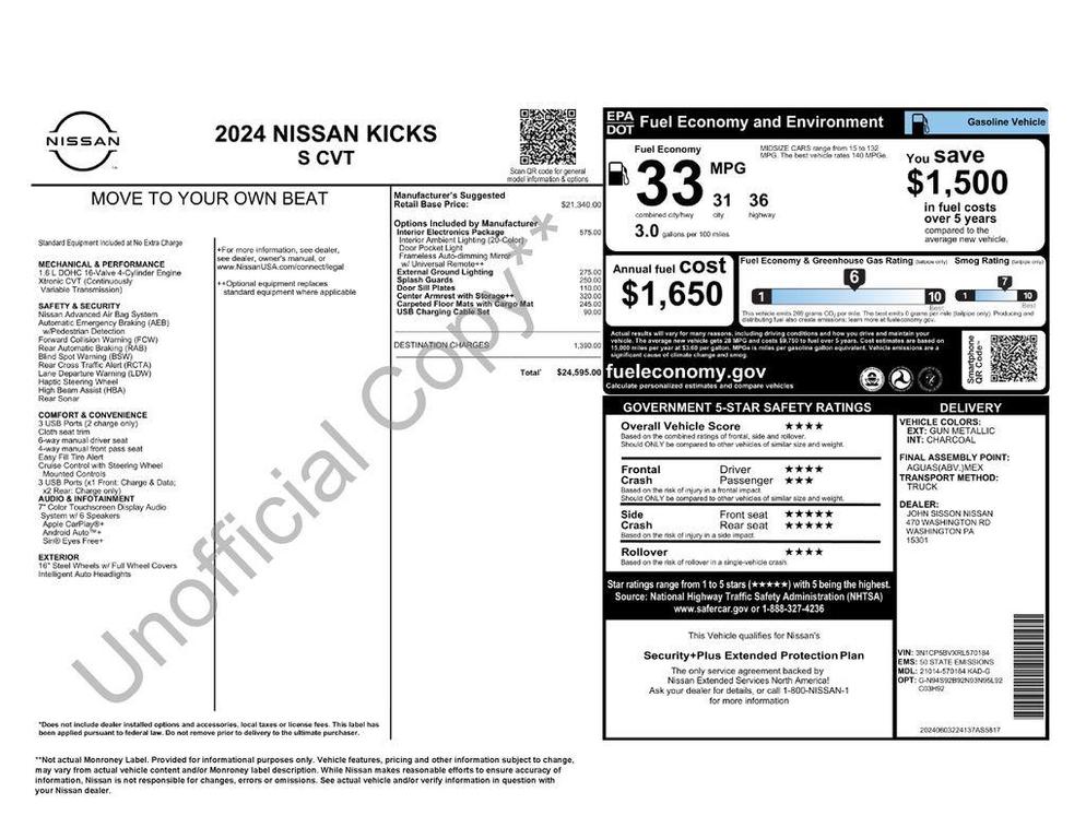 used 2024 Nissan Kicks car, priced at $19,995