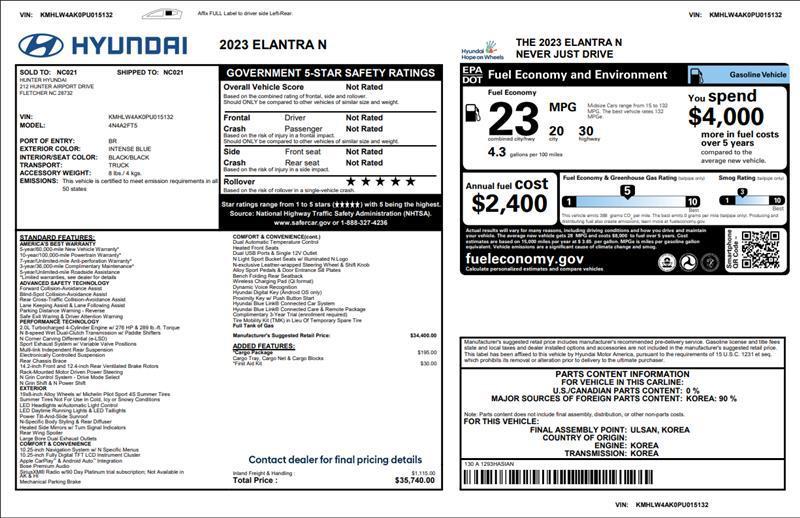 used 2023 Hyundai ELANTRA N car, priced at $28,500