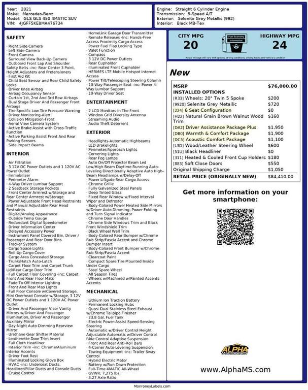 used 2021 Mercedes-Benz GLS 450 car, priced at $44,000