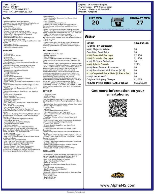 used 2020 INFINITI QX60 car, priced at $20,000