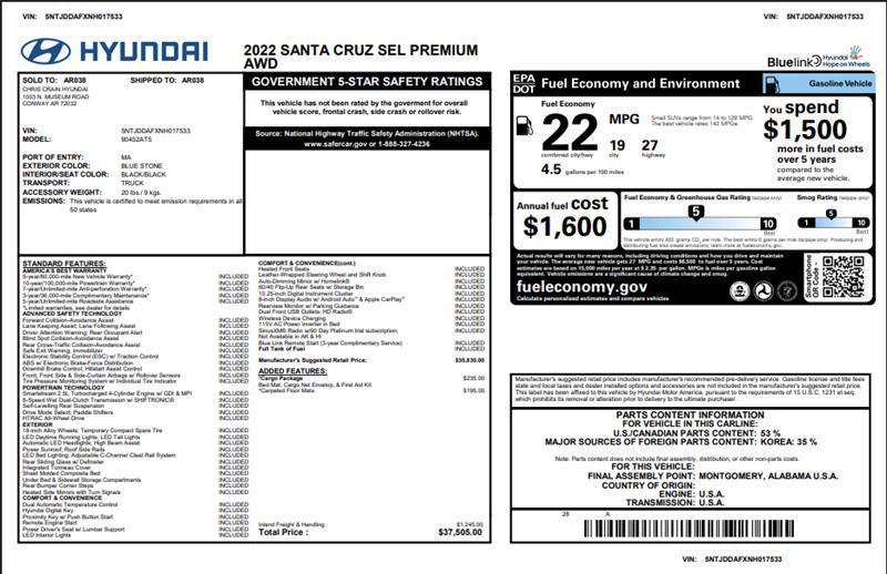 used 2022 Hyundai SANTA CRUZ car, priced at $23,450