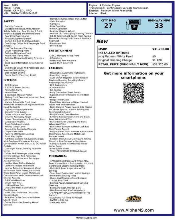 used 2019 Honda CR-V car, priced at $19,999