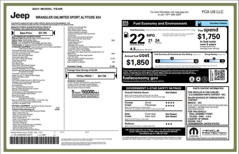 used 2021 Jeep Wrangler Unlimited car, priced at $27,700