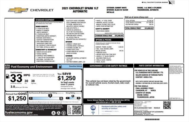 used 2021 Chevrolet Spark car, priced at $10,000
