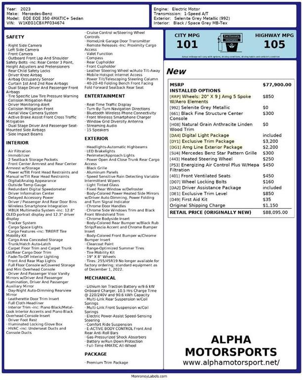 used 2023 Mercedes-Benz EQE 350 car, priced at $36,500
