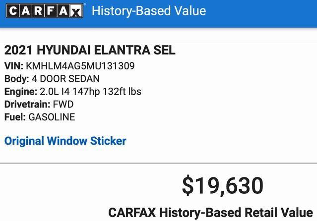 used 2021 Hyundai Elantra car, priced at $17,774