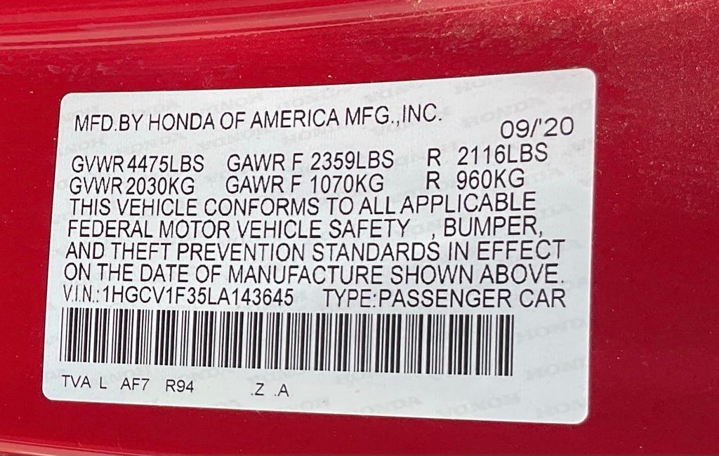 used 2020 Honda Accord car, priced at $23,500