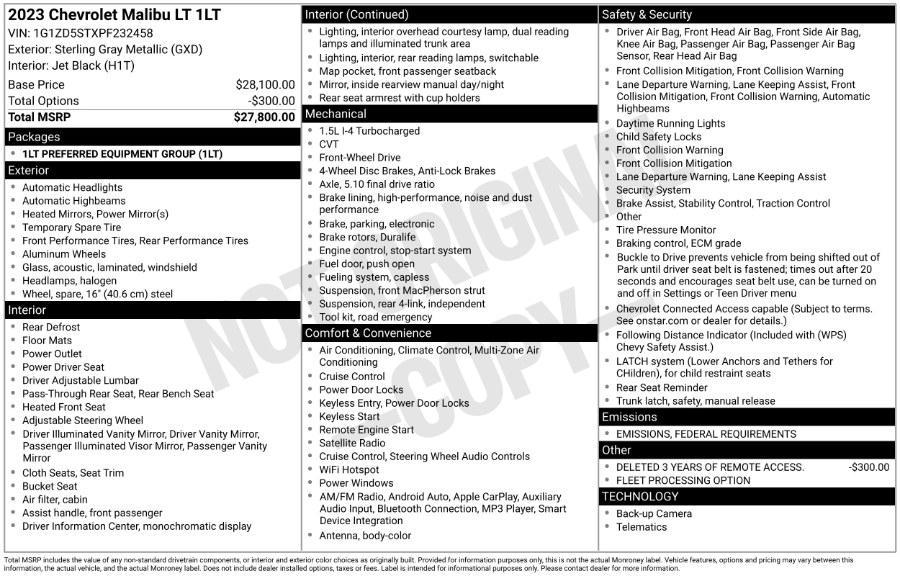 used 2023 Chevrolet Malibu car, priced at $15,995