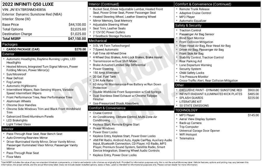 used 2022 INFINITI Q50 car, priced at $26,995