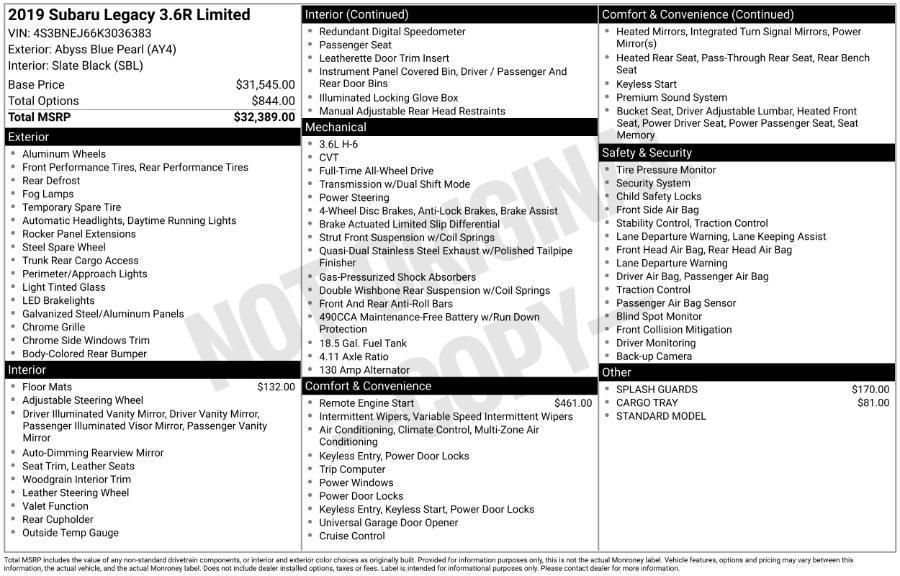 used 2019 Subaru Legacy car, priced at $18,995