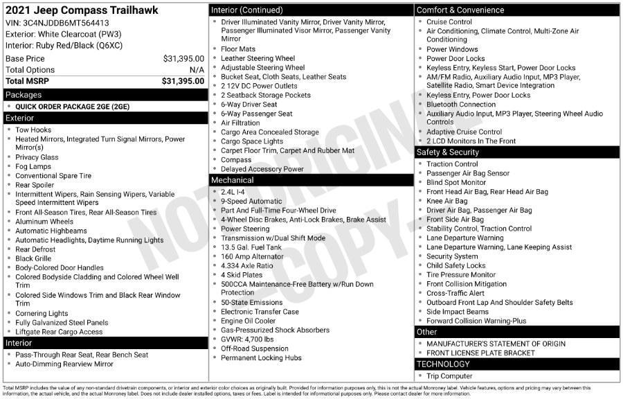 used 2021 Jeep Compass car, priced at $17,495