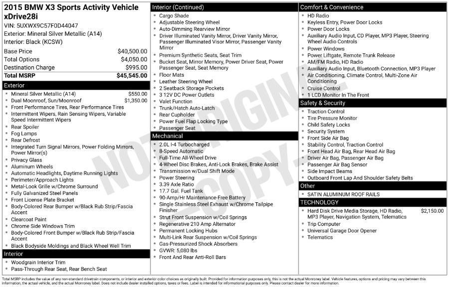 used 2015 BMW X3 car, priced at $7,495