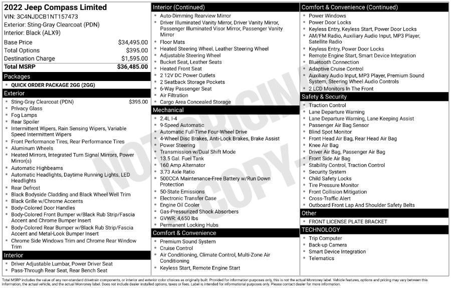 used 2022 Jeep Compass car, priced at $22,995