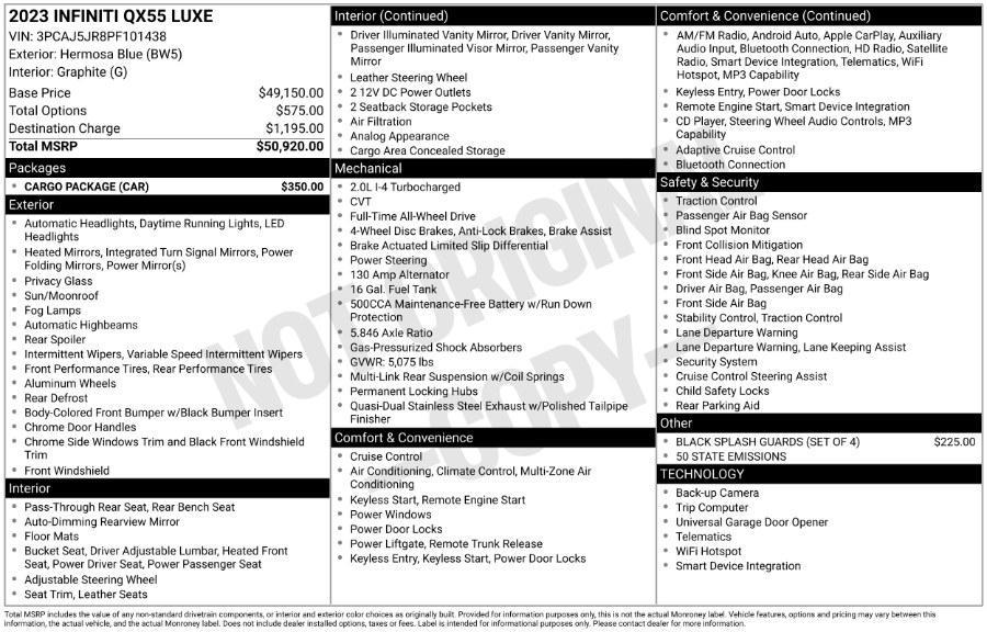 used 2023 INFINITI QX55 car, priced at $29,995