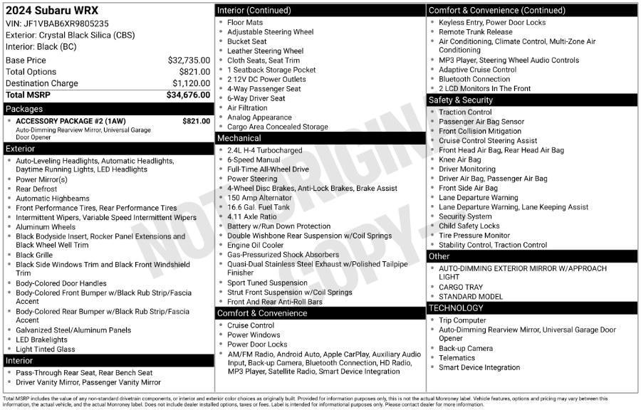 used 2024 Subaru WRX car, priced at $31,995