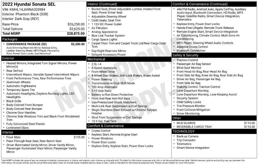 used 2022 Hyundai Sonata car, priced at $17,250