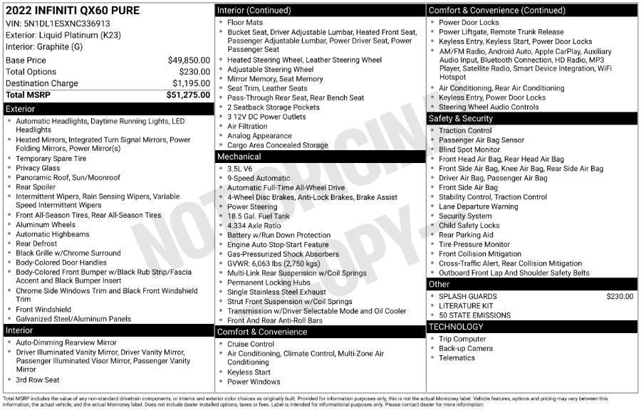 used 2022 INFINITI QX60 car, priced at $29,795