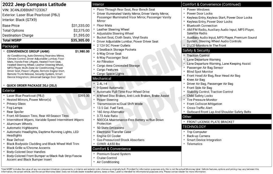 used 2022 Jeep Compass car, priced at $21,995
