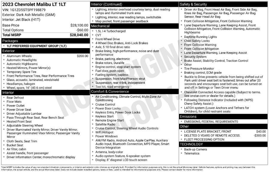 used 2023 Chevrolet Malibu car, priced at $15,495