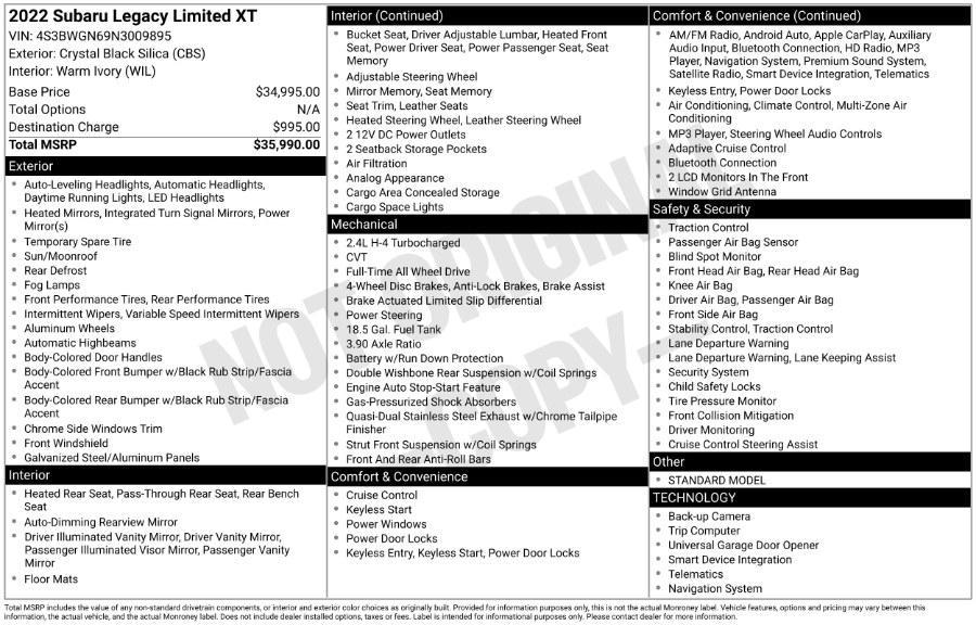 used 2022 Subaru Legacy car, priced at $25,395