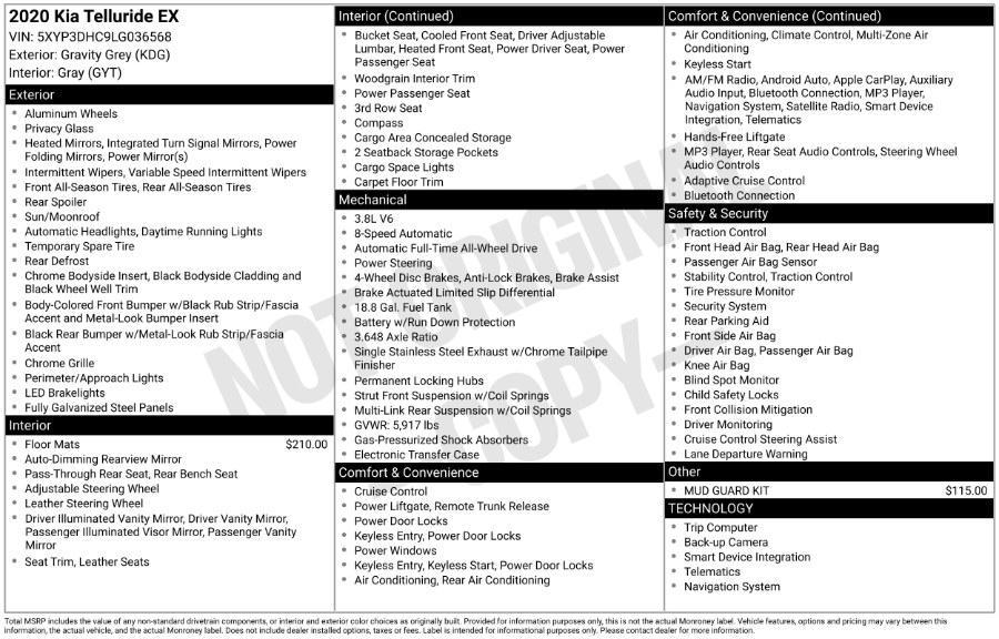 used 2020 Kia Telluride car, priced at $18,995