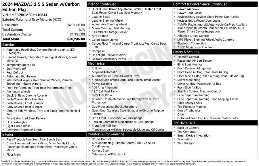 used 2024 Mazda Mazda3 car, priced at $23,795