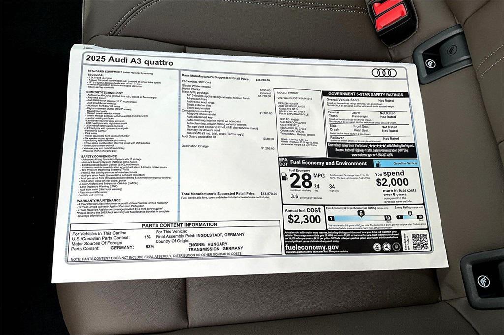 new 2025 Audi A3 car, priced at $43,870
