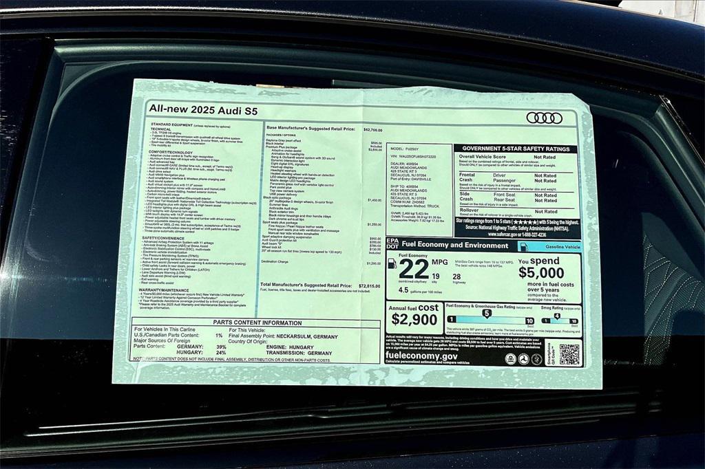 new 2025 Audi S5 car, priced at $72,015