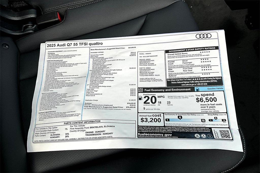 new 2025 Audi Q7 car, priced at $76,480