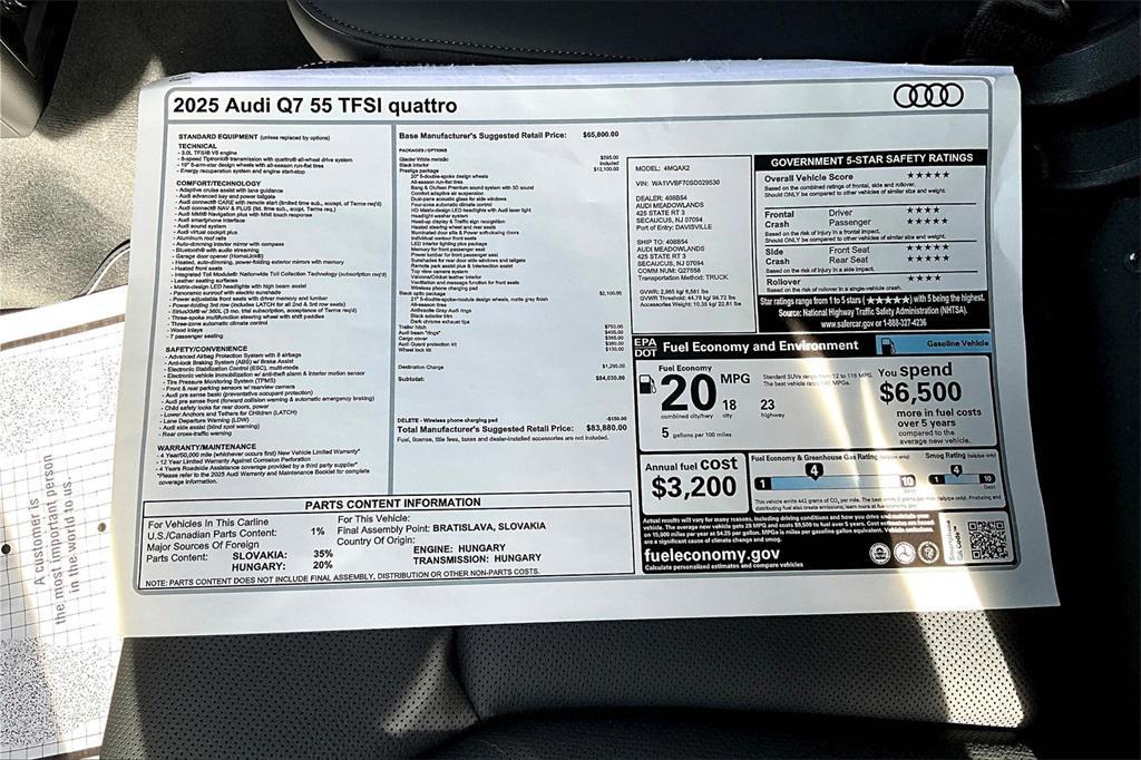 new 2025 Audi Q7 car, priced at $83,880