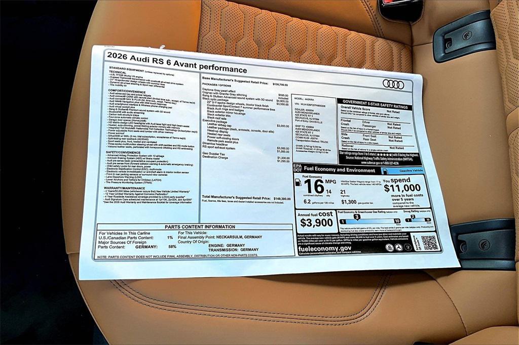 new 2026 Audi RS 6 Avant car, priced at $149,390