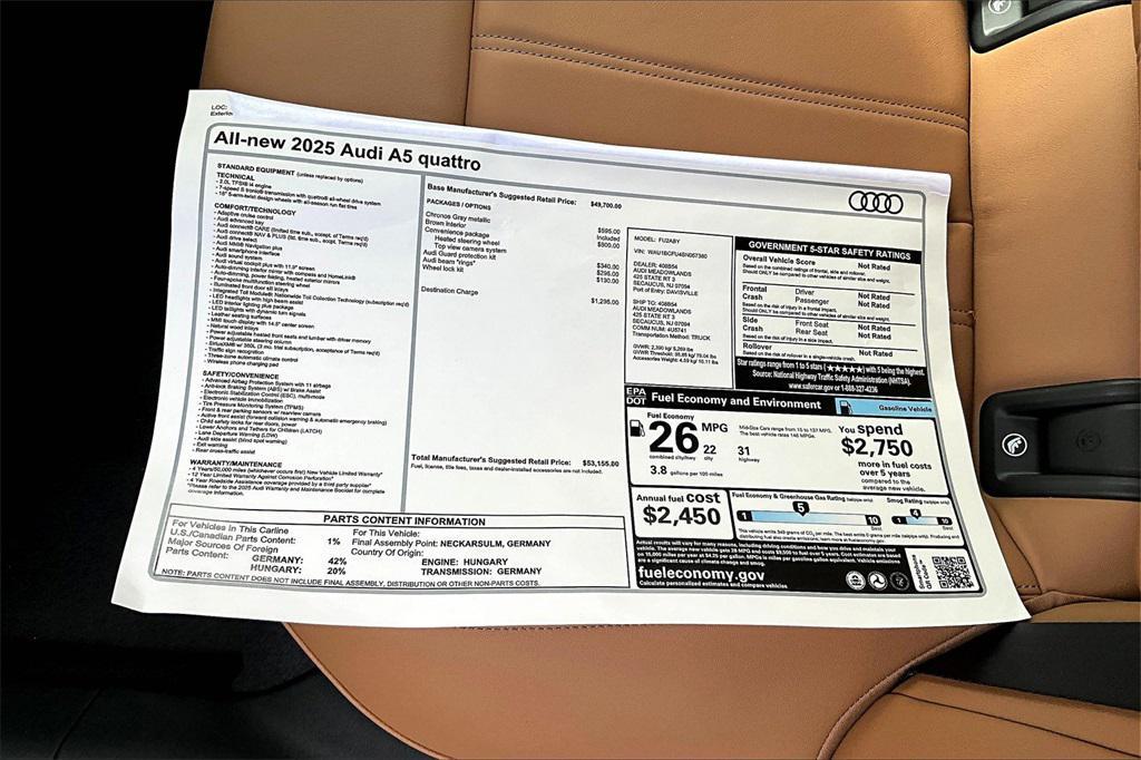 new 2025 Audi A5 car, priced at $52,355