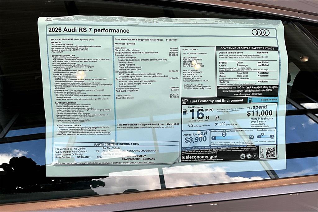 new 2026 Audi RS 7 car, priced at $149,150