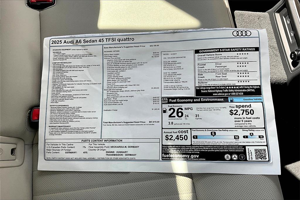 new 2025 Audi A6 car, priced at $67,815