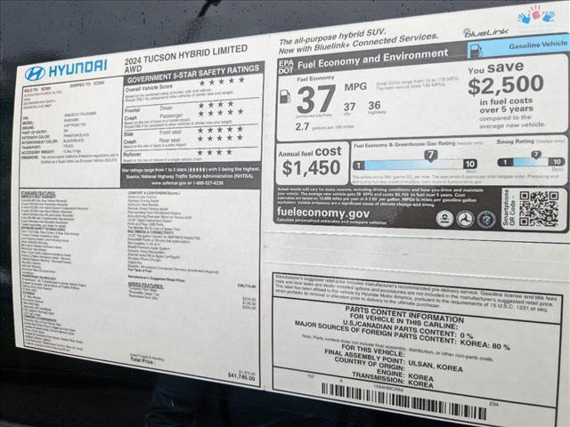 new 2024 Hyundai Tucson Hybrid car, priced at $40,745