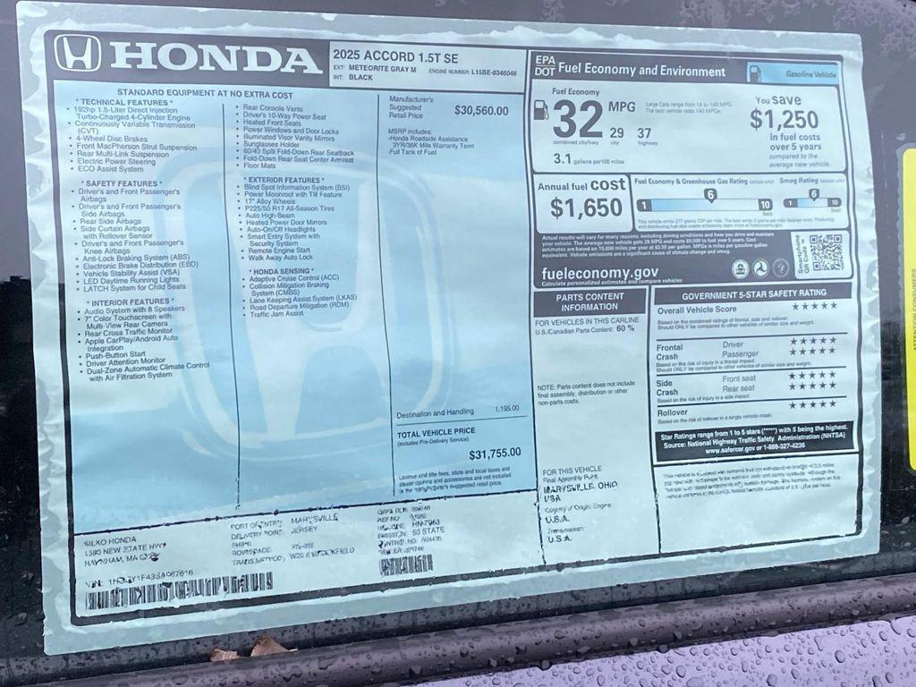 new 2025 Honda Accord car, priced at $31,755