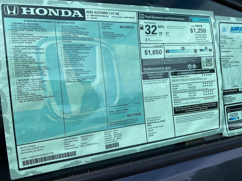 new 2025 Honda Accord car, priced at $31,710