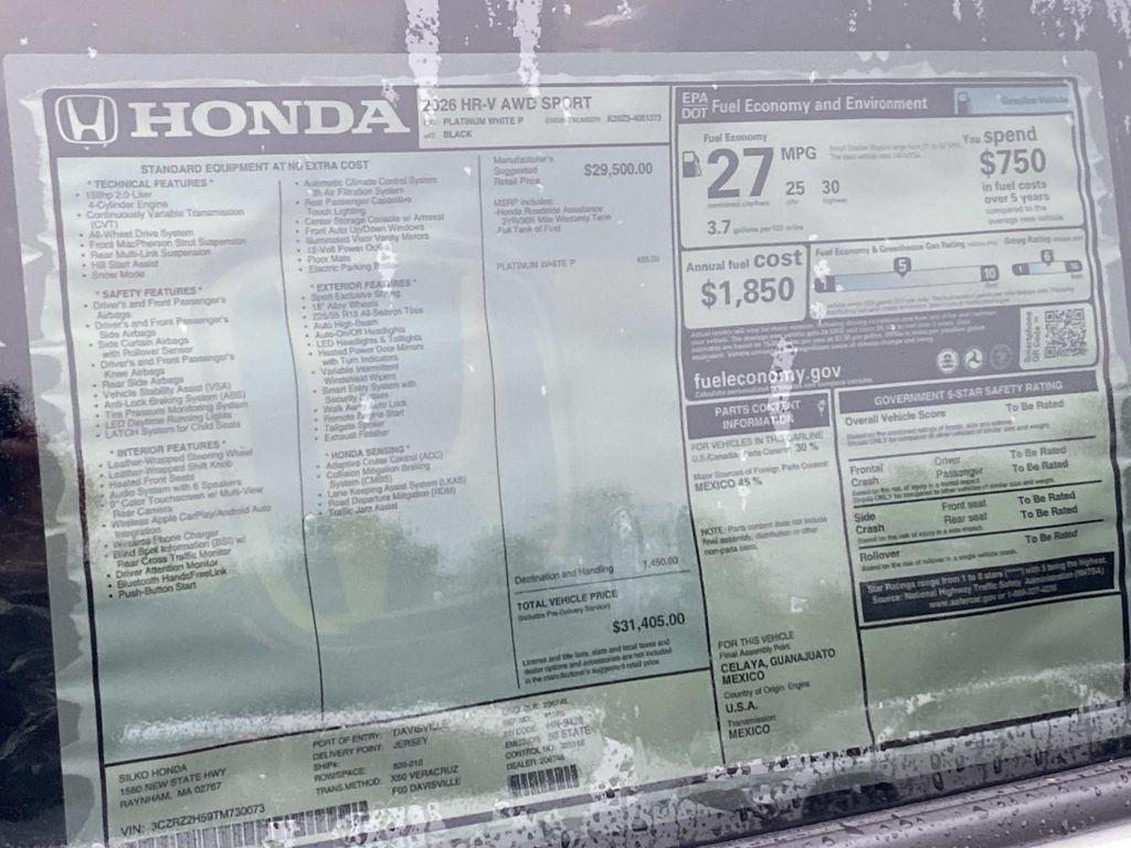 new 2026 Honda HR-V car, priced at $31,405