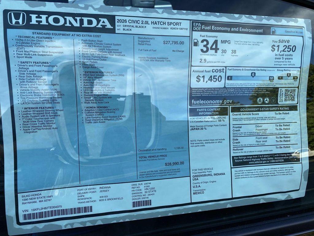 new 2026 Honda Civic car, priced at $28,990