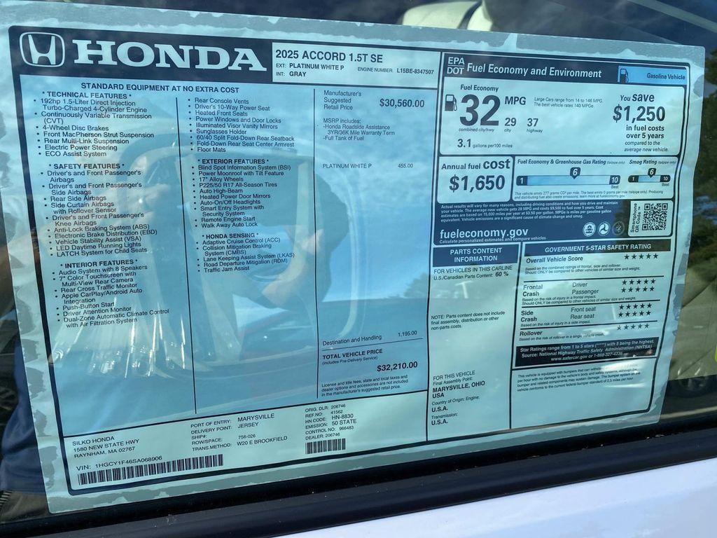 new 2025 Honda Accord car, priced at $32,210