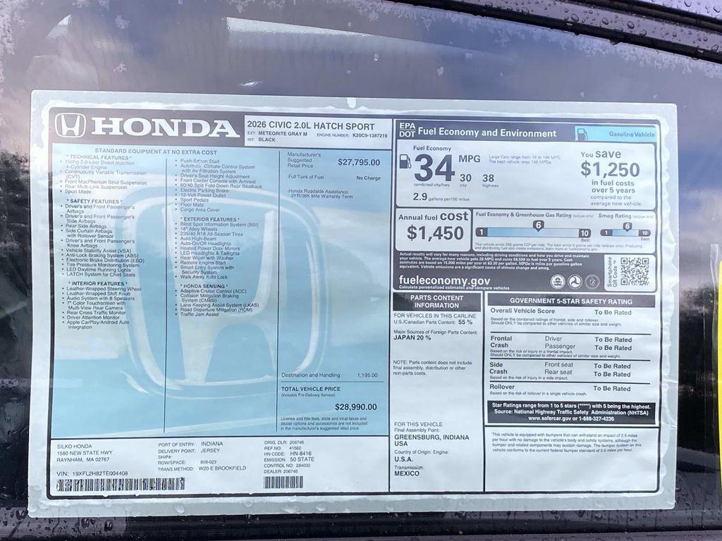 new 2026 Honda Civic car, priced at $28,990