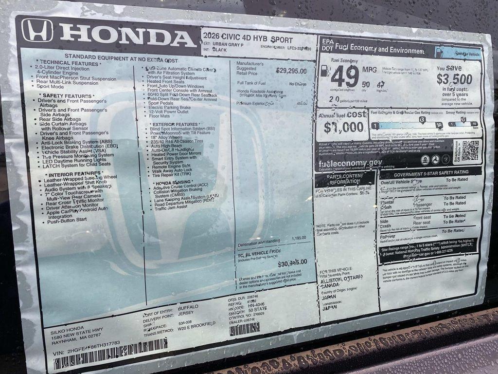 new 2026 Honda Civic Hybrid car, priced at $30,945