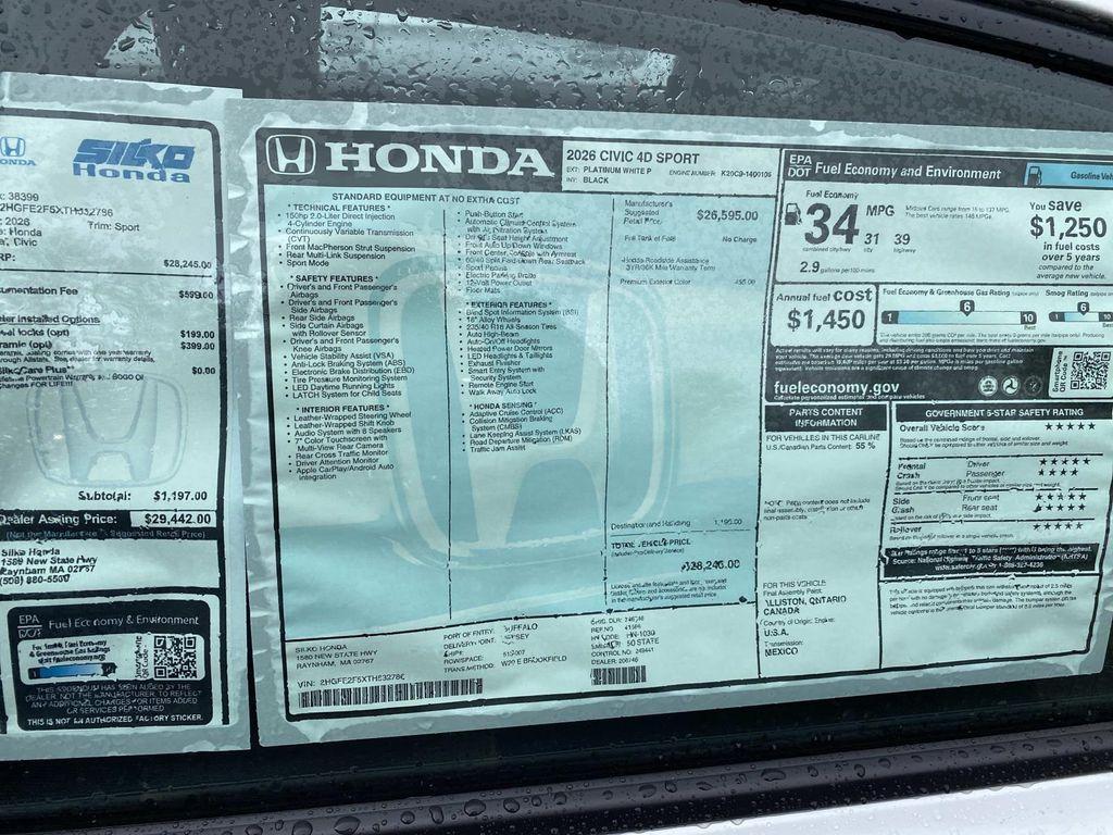 new 2026 Honda Civic car, priced at $28,245