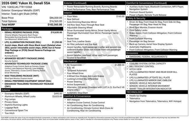 new 2026 GMC Yukon XL car, priced at $93,060