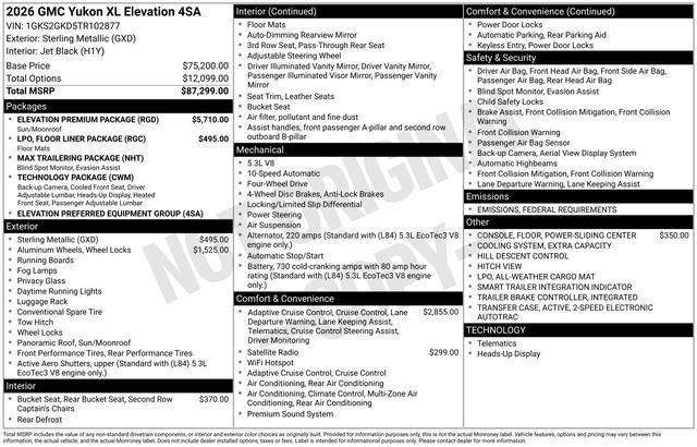 new 2026 GMC Yukon XL car, priced at $81,337