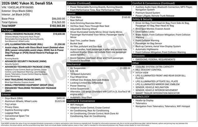 new 2026 GMC Yukon XL car, priced at $93,060