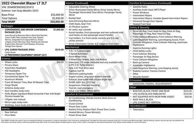 used 2022 Chevrolet Blazer car, priced at $26,000