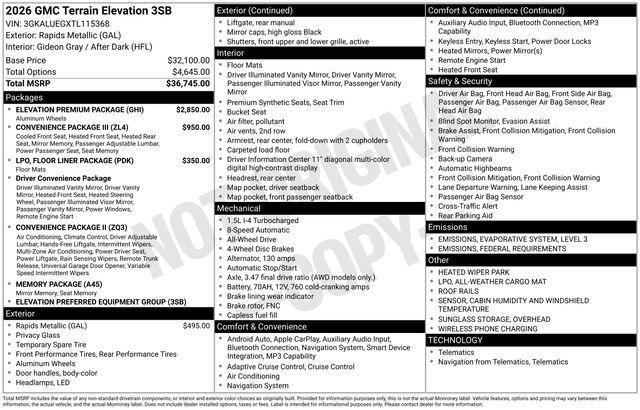 new 2026 GMC Terrain car, priced at $34,946