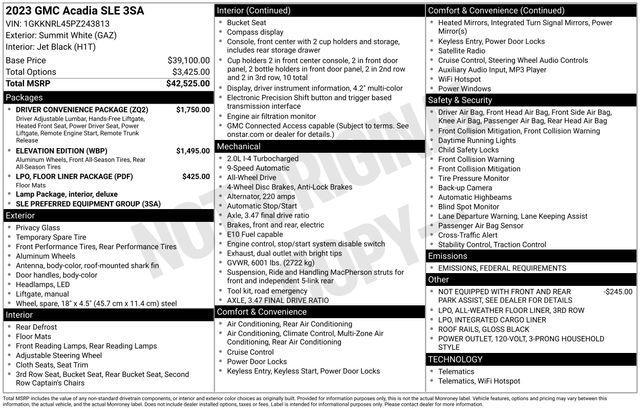 used 2023 GMC Acadia car, priced at $30,300
