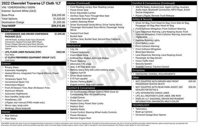 used 2022 Chevrolet Traverse car, priced at $23,250